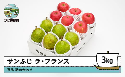 サンふじ & ラ・フランス 詰め合わせ 秀品 3kg 化粧箱入 詰め合わせ 令和7年産 2025年産 12月上旬~1月中旬頃発送 フルーツ アソート ギフト 山形県産 送料無料 ※沖縄・離島への配送不可 ns-fsrlx3