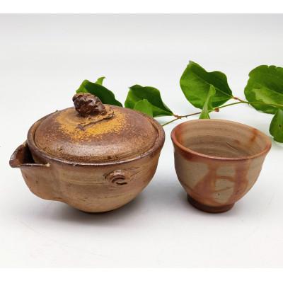 ふるさと納税 備前市 備前焼宝瓶と煎茶碗1個セット(宝瓶は登窯)