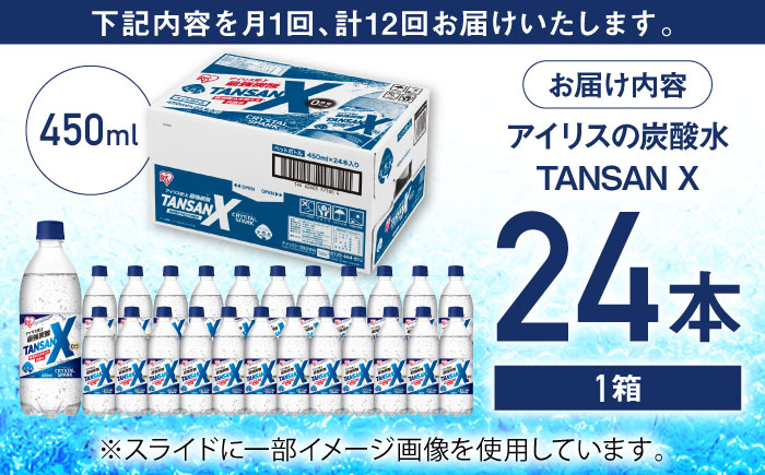 【全12回定期便】 アイリス史上最強炭酸！TANSAN X 炭酸水 450ml×24本×12回 / 炭酸水 強炭酸 ソーダ 炭酸 ペットボトル / 佐賀県 / アイリスオーヤマ株式会社 [41ACAA