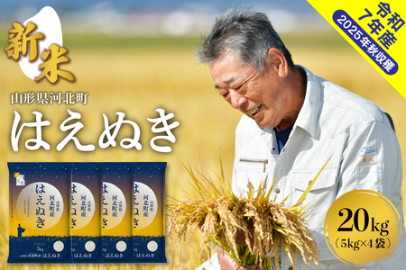 【令和7年産米】2025年10月中旬発送 はえぬき20kg（5kg×4袋） 山形県産 【米comeかほく協同組合】（発送時期が選べる 2025年産 米 送料無料 山形県 河北町 先行受付 お米 白米 精米 こめ ごはん ご飯 おにぎり お取り寄せ グルメ 産地直送 ）