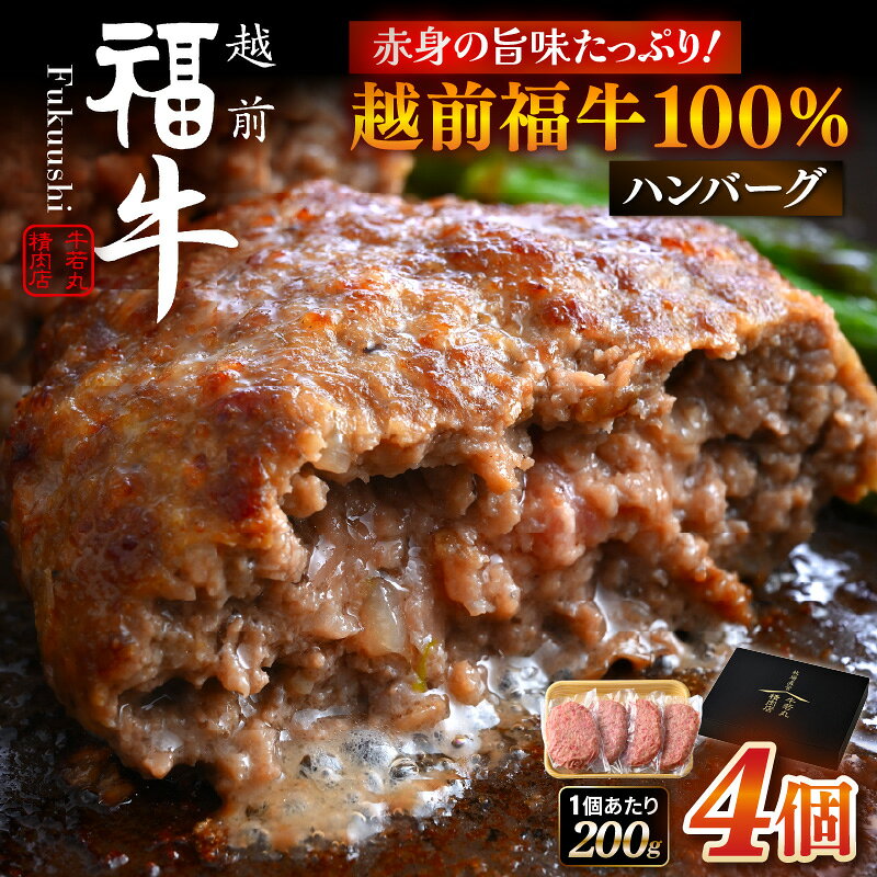 【ふるさと納税】 希少 越前福牛100％ ハンバーグ 200g × 4個 赤身の旨味たっぷり！ 和牛ハンバーグ 国産牛 ブランド牛 赤身和牛 赤身肉 肉 牛 牛肉 惣菜 冷凍 個包装 贈答 贈り物 ギフト