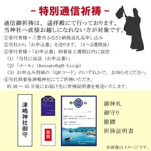 M95-0092_【ふるさと納税】 津嶋神社 小児守護神 津嶋神社 特別通信祈祷（授与品：御神札・御守り・撤饌・祈祷証明書） [ 御神札 お守り 通信祈祷 御守り おまもり 祈祷証明書 安産祈願 津嶋