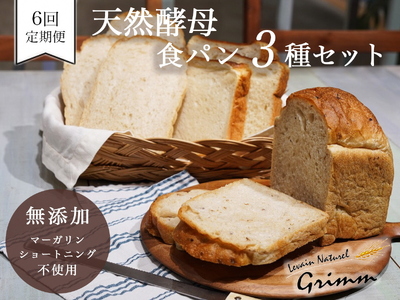 パン 6回定期便 天然酵母食パン 3種セット パン 無添加パン 天然酵母パン 国産素材パン