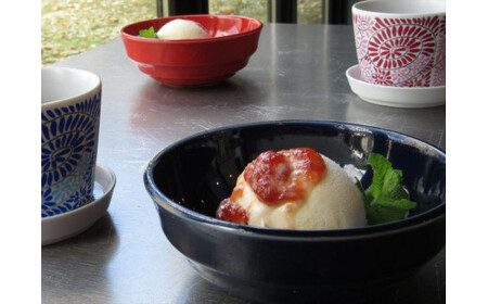 A25-250 ARITA PORCELAIN LAB(アリタポーセリンラボ) 赤釉&墨ルリ・波紋鉢(小)4個セット 有田焼 小鉢 モダン ボウル