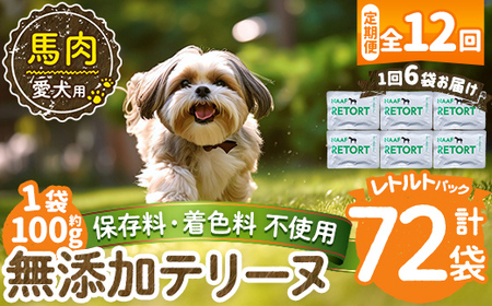 a1087-I 【12回定期便】＜保存料・着色料 不使用＞愛犬用無添加テリーヌ レトルトパック 馬テリーヌ6袋×12回(1袋約100g・合計約7.2kg)【Nフードサービス】姶良市 馬 テリーヌ 犬 ドッグ ペット フード エサ レトルト おやつ ごはん ご飯 間食 ご褒美