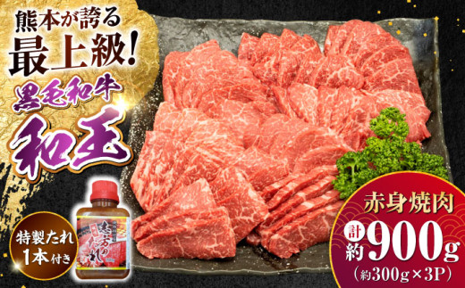 熊本県産 A5等級 黒毛和牛 和王 柔らか赤身焼肉 約300g×3P 計約900g タレ1本付き / 熊本 牛 肉 和牛 赤身 A5 お肉 タレ くまもと 合志市 牛肉 冷凍 国産 こだわり あかみ たれ 【帝神志方ミート 株式会社】 [AYCH086]