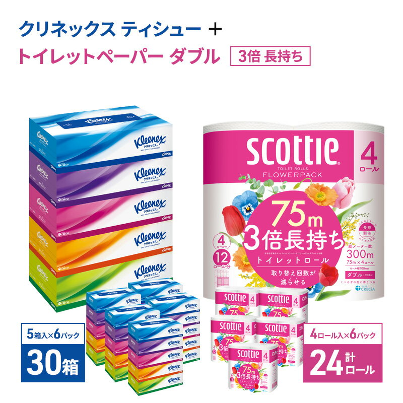 【ふるさと納税】ティッシュ トイレットペーパー 日用品セット クリネックス ティッシュペーパー 30箱 スコッティ トイレットペーパーダブル 24ロール フラワーパック 3倍長持ち 香り付き 日用品 消耗品 生活用品 生活必需品 まとめ買い 防災 宮城県 岩沼市