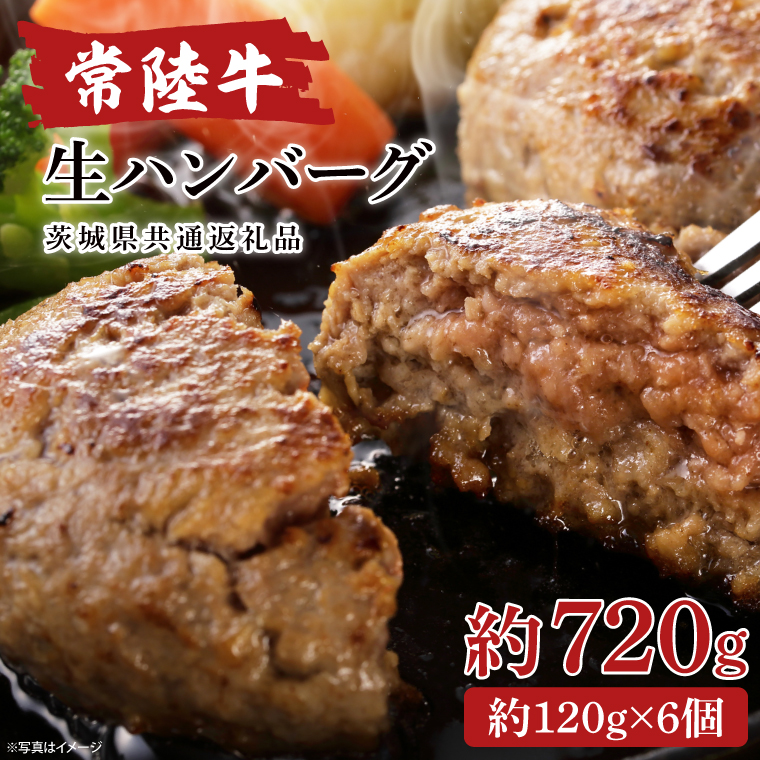 常陸牛生ハンバーグ　120g×6【牛肉100％ 和牛 真空パック 小分け 冷凍保存 ギフト お取り寄せ 無添加 北茨城市 茨城県】(AA216)
