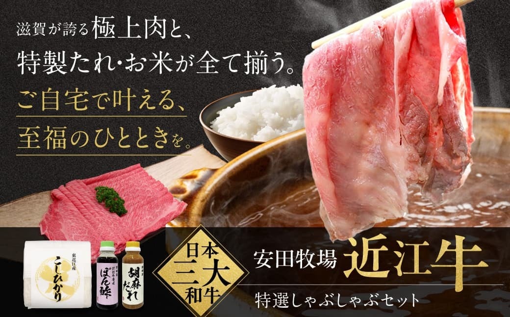 
            D-B11 しゃぶしゃぶセット（すき焼き用特選肉、ポン酢、ごまだれ、お米） 安田牧場 近江牛 牛 牛肉 国産 和牛 近江牛 ブランド牛 近江牛 牛肉 近江牛 近江牛 贈り物 ギフト 近江牛 やきしゃぶ 近江牛 国産 近江牛 滋賀県 近江牛 東近江市近江牛 近江牛 霜降り 日本三大和牛 ふるさと納税 ブランド牛 赤身 ギフト 贈り物 高級 人気 近江 東近江市 滋賀県
          