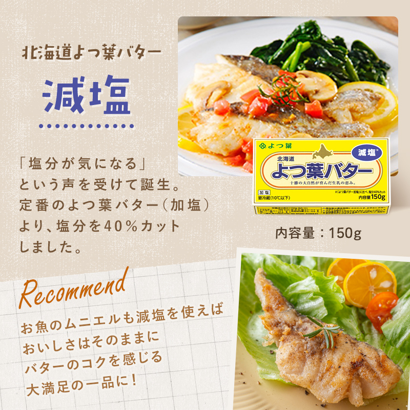 よつば乳業 よつ葉バター ( 減塩 ) 150g 6個 セット 加塩バター お取り寄せ 生乳 ミルク 乳製品 加工品 有塩バター 無塩バター まとめ買い 食パン 料理 トッピング アレンジ 製菓 製パ
