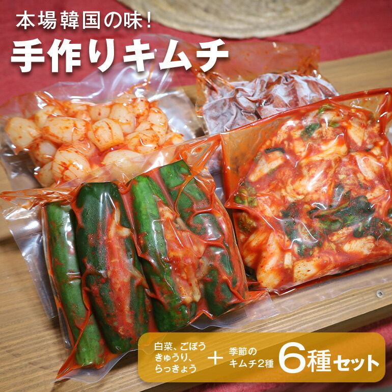 【ふるさと納税】キムチ 6種 (きゅうり らっきょう ごぼう 白菜 季節のキムチ2種 )セット 2.1kg ～ 2.7kg (1袋 約350～450g×6種類) 本場韓国の味 手作りキムチ 胡瓜 ラッキョウ ゴボウ 6種 セット 韓国