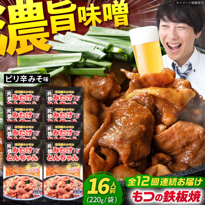 【ふるさと納税】【12回定期便】岐阜県産豚もつの鉄板焼き「元祖みたけとんちゃん」ピリ辛みそ味（16人前） / モツ もつ 白もつ ホルモン / 御嵩町 / 藤よし[AVAA078]