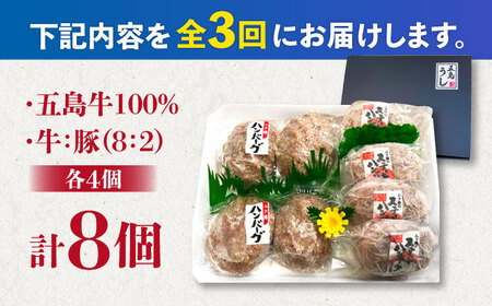 【全3回定期便】ハンバーグ2種×各4 牛肉 豚肉 冷凍 惣菜 詰め合わせ 五島市 / ニク勝 [PBF012]