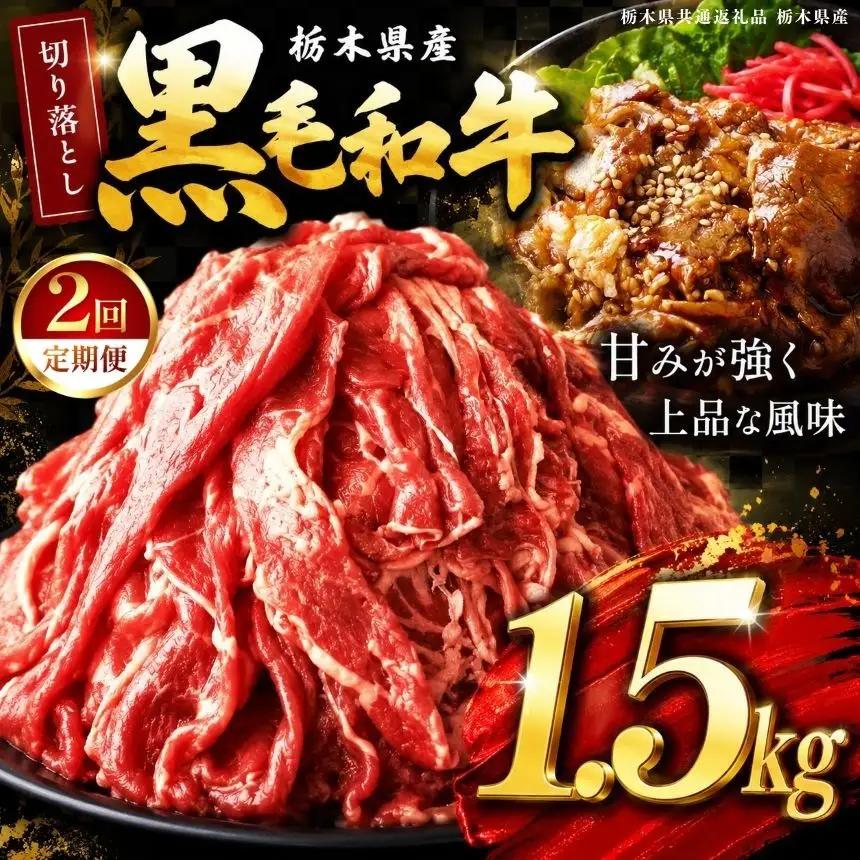 【定期2回】 栃木県産黒毛和牛切り落とし 1.5kg | 霜降り 和牛 切り落とし とろける 品質 柔らかく 銘柄牛 美味しい おいしい 特産品 ふるさと 納税 栃木県 那珂川町 送料無料