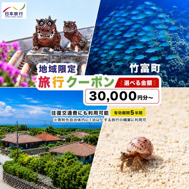 【ふるさと納税】＜選べる金額＞沖縄県竹富町 日本旅行 地域限定旅行クーポン30,000~150,000円分Eメール発行）【チケット 旅行 宿泊券 ホテル 観光 旅行 旅行券 交通費 体験 宿泊 夏休み 冬休み 家族旅行 ひとり カップル 夫婦 親子 トラベルクーポン 竹富町旅行】