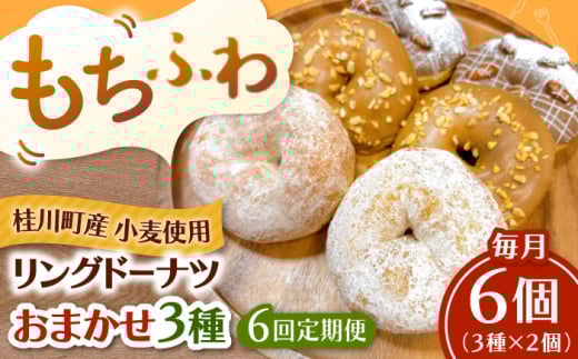 【全6回定期便】ふわもちリングドーナツ　おまかせ6個セット（3種×2個）桂川町/PIZZERIA TUTTI [ADBH055]