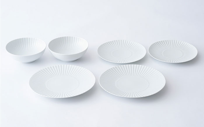 【波佐見焼】しのぎ 白マット 大皿 中皿 小鉢 6個セット【一龍陶苑】 [CC57]