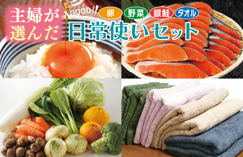 主婦が選んだ 日常使い セット（銀鮭 切り身 たまご 野菜 泉州タオル）【別送 大阪 泉佐野 大阪府 泉佐野市】