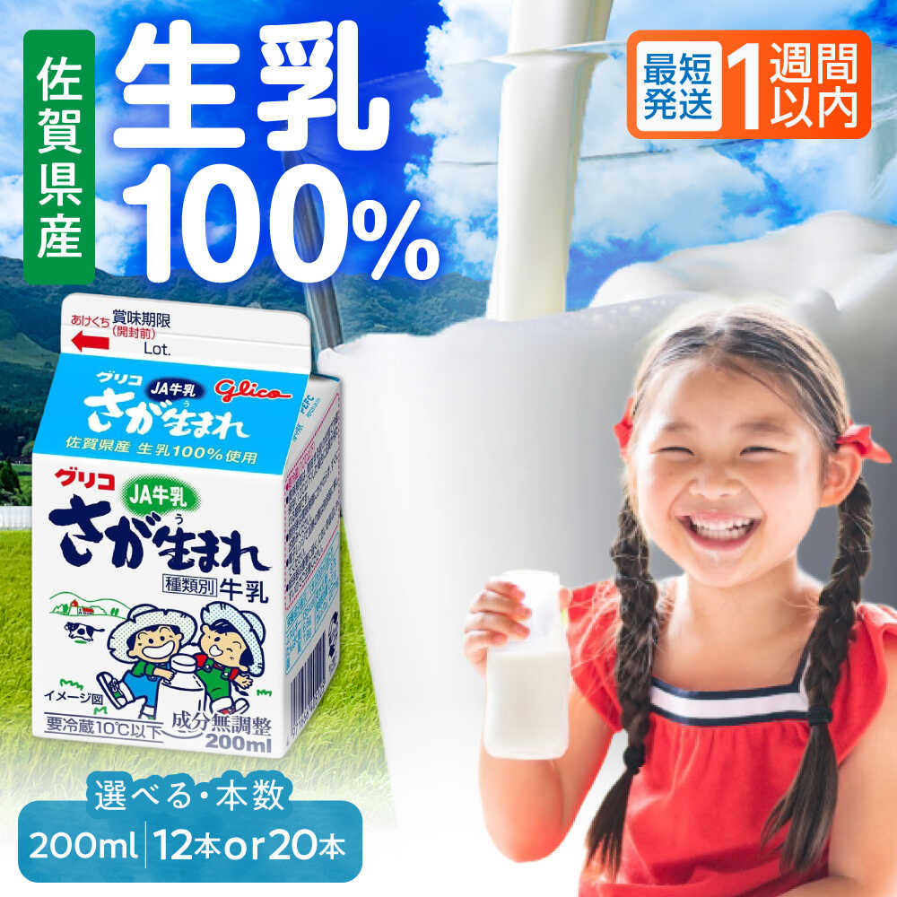 【ふるさと納税】【選べる内容量】グリコ JA さが生まれ 牛乳 200ml×12本 or 20本 セット / 牛乳 佐賀県 生乳100% 成分無調整 / 佐賀県 / 有限会社江頭乳販[41AAAT003]