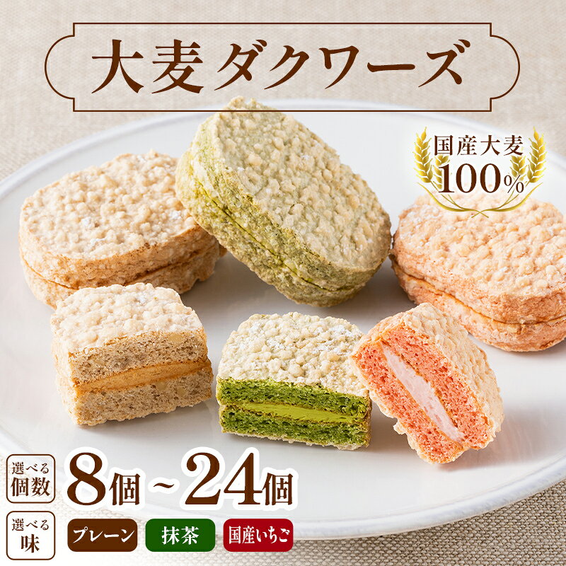 【ふるさと納税】 大麦ダクワーズ ＼選べる種類と容量／ プレーン・抹茶・国産いちご 8～24個入 栃木県 足利市 F7Z-1361var