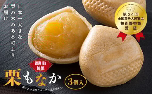 FYN6-158 【西川町銘菓】日本一大きな栗の木「栗もなか」 3個入 全国菓子博覧会 技術優秀賞受賞 和菓子 最中 山形県 西川町