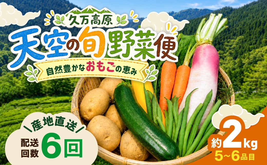 
                  【定期便6回】久万高原 天空の旬野菜便2kg【面河特産品開発センター厳選】｜野菜詰め合わせ 5〜6品目 新鮮野菜 定期便 愛媛県産 産地直送
                