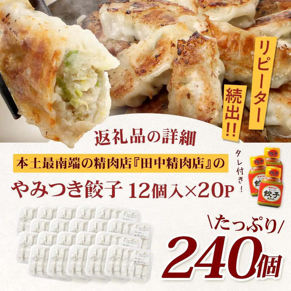 《リピーター続出！》佐多の田中肉屋 ニンニクたっぷりやみつき餃子 240個（12個入り×20パック） 餃子のタレ3本付き TA-2 | ぎょうざ 餃子 ギョウザ 豚肉 ひき肉 にんにく スタミナ餃子 