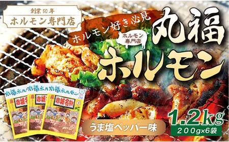 【定期便・全6回】焼くだけ簡単「丸福ホルモン (うま塩ペッパー味)」定期便 合計7.2kg（1.2kg×6回）｜豚ホルモン 豚? 焼? BBQ ガツナンコツ レバー ?モツ ?トロ ちょい飲み 味付き 冷凍便 F4H-0502