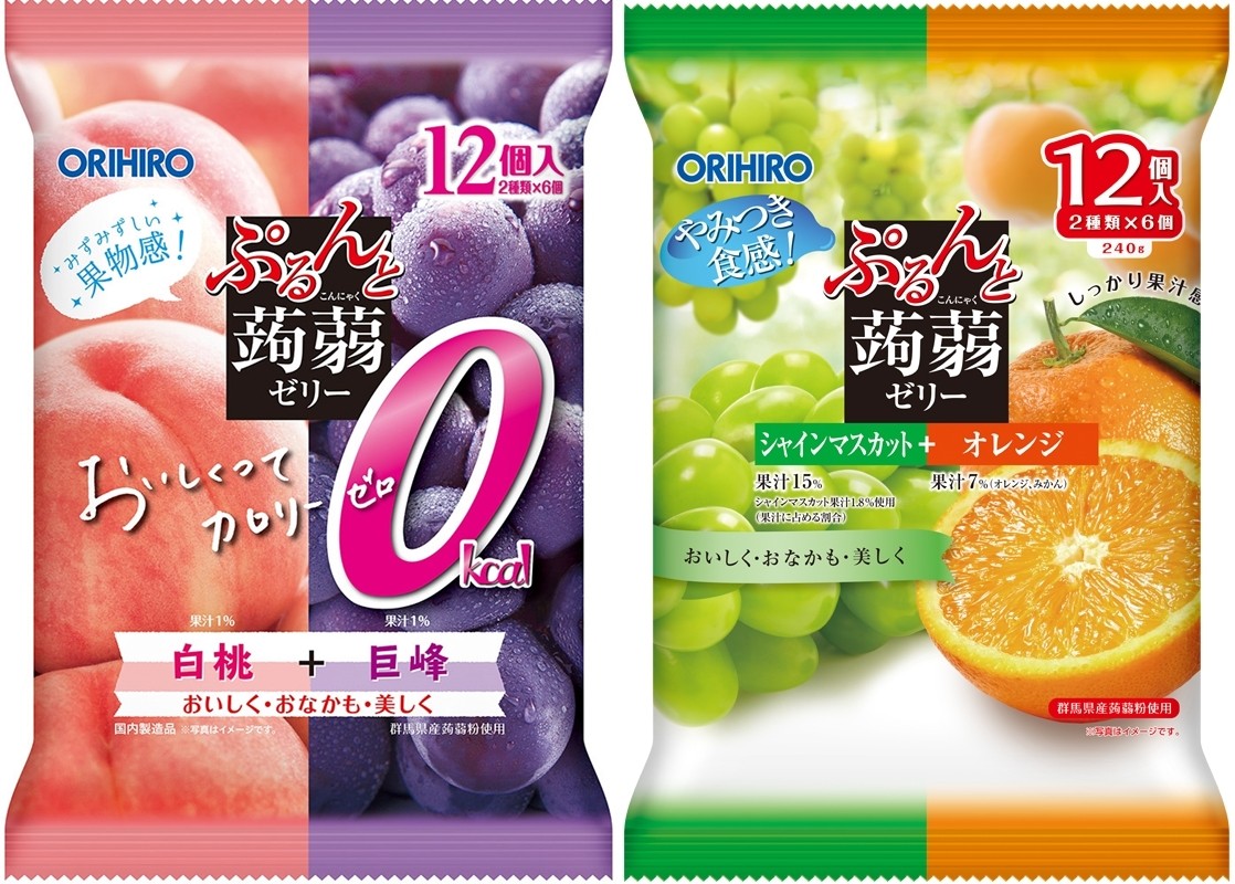 
                  【25181】≪オリヒロ≫ぷるんと蒟蒻ゼリーパウチ　カロリーゼロ白桃＋巨峰、シャインマスカット＋オレンジ　2種　計12袋
                