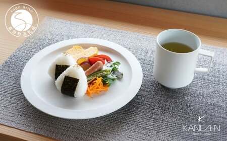 金善製陶所 24.5cm 円リムプレート・マグカップ スノー 2枚セット 有田焼 食器 器 うつわ プレート 30000円 3万円 A30-740