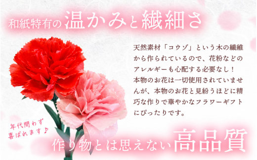 【先行予約】【母の日】カーネーション ブーケ 花 ギフト 越前和紙 花 【2026年5月発送】「永遠の感謝」 メッセージ【カラー：赤色】【 フラワーギフト 和紙花 手軽 コンパクト 枯れない  メッセ