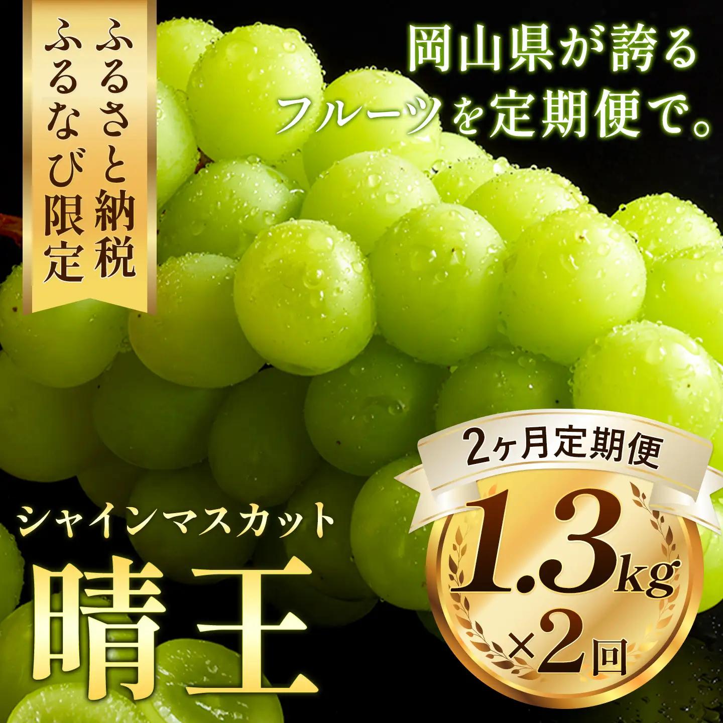 【2ヶ月定期便】晴王 シャインマスカット 約1.3kg ×2回 定期《9月上旬-10月末頃出荷》 シャインマスカット 岡山 マスカット 送料無料 果物 フルーツ