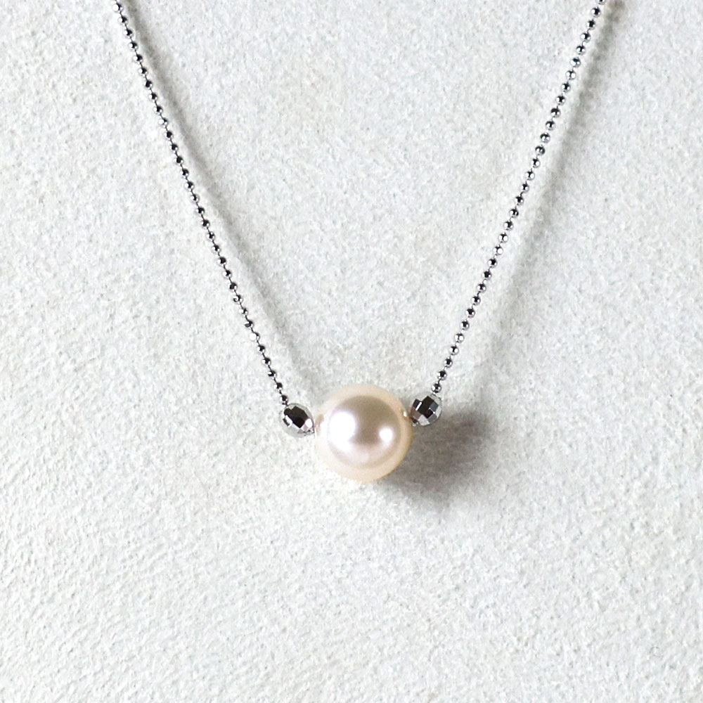 あこや本真珠 ミラーボール付 シルバーチェーン ネックレス（8.5mm～8.9mm）ホワイトピンクカラー 簡易保管ケース付 ペンダント パール アクセサリー プレゼント 母の日 贈り物 ギフト 6月誕