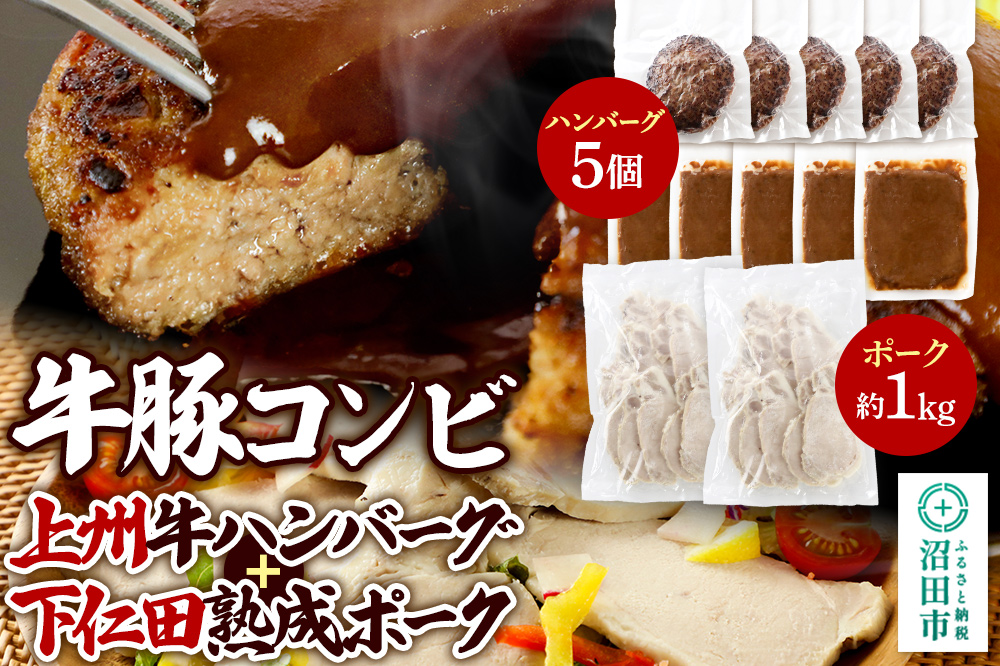 CAS印 牛豚コンビ 上州牛ハンバーグ5個×下仁田熟成ポーク約1kg 株式会社沼田魚菜市場仲卸