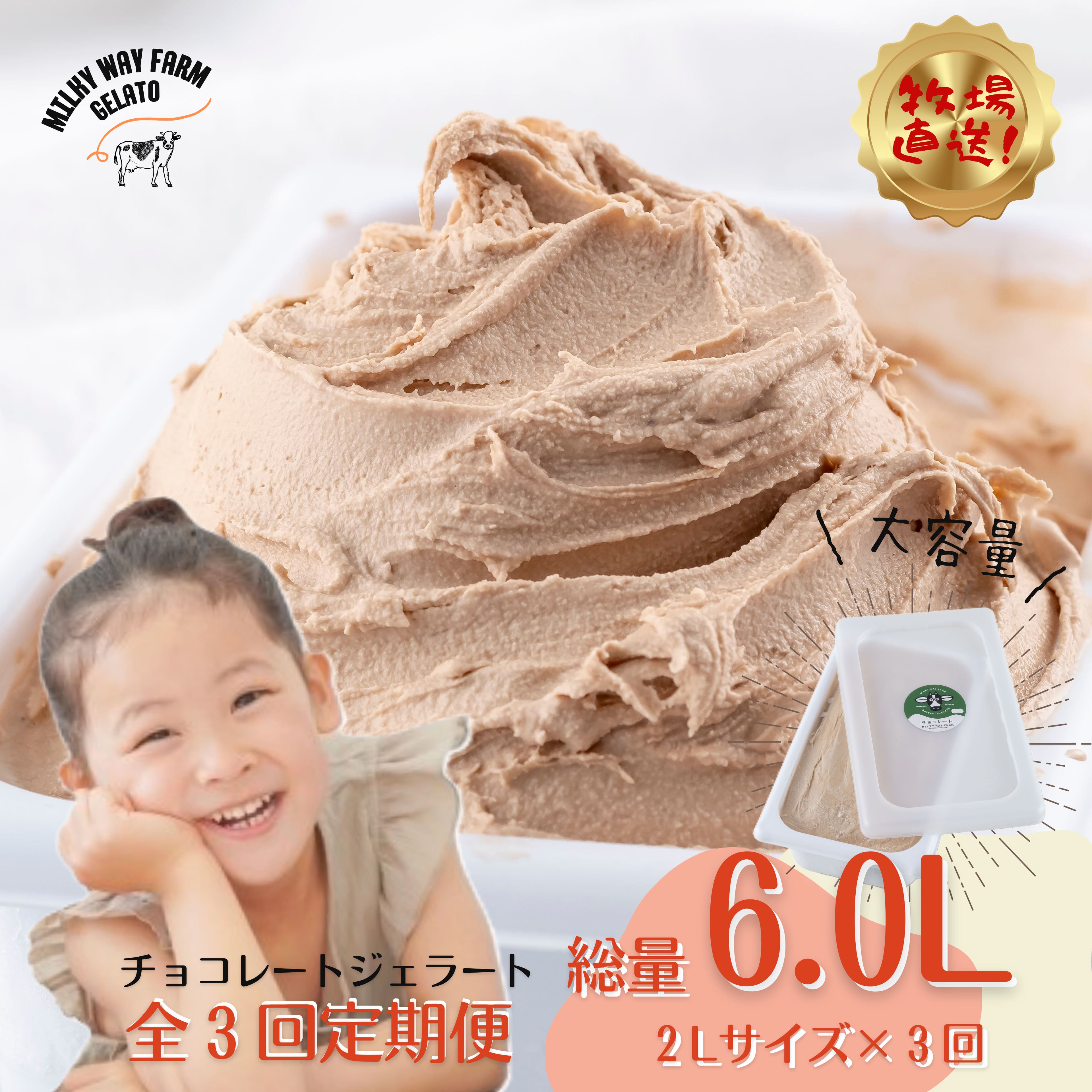 【ふるさと納税】【生乳100％】《定期便》山中牧場「MILKY WAY FARM」ジェラート 業務用(2L)サイズ〈チョコレート〉【3回お届け】｜チョコレート 牛乳 ミルク アイスクリーム 牧場直送 スイーツ デザート 人気 おいしい 美味しい ギフト 贈答 母の日 バレンタイン