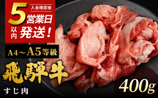 
                  【5営業日以内発送】飛騨牛 A4~A5等級 飛騨牛 すじ肉 400ｇ 岐阜県産 A4 A5 国産 牛 冷凍 和牛 牛肉 牛肉 スジ すじ 牛すじ 牛すじ肉 煮込み用 煮込み料理 煮込み 和牛 最短発送 肉のひぐち
                
