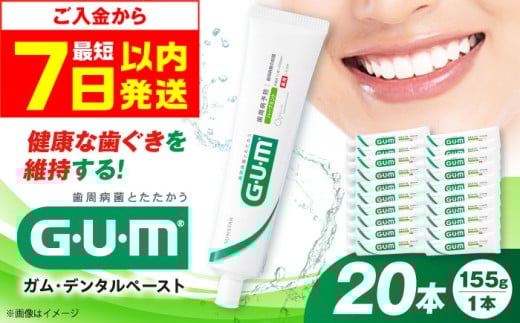 【最短7日以内発送】ガム・デンタルペースト 155g×20本 歯磨き はみがき ハミガキ 歯磨き粉 歯みがき粉 歯ブラシ ハブラシ 薬用 医薬部外品 歯周病 虫歯 口臭 矯正 大容量 人気 定番 おすすめ GUM ガム 大阪府高槻市/サンスター[AOAD026]