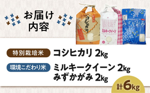 【令和8年産 新米】白米 お米3種 計6kg 食べ比べセット（コシヒカリ2kg・ミルキークイーン2kg・みずかがみ2kg） 2026年産 精米 滋賀県長浜市/株式会社ＴＰＦ [AQCQ010]