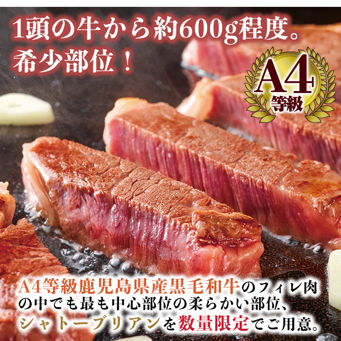 a271 A4等級 鹿児島県産黒毛和牛・シャトーブリアン4枚(合計400g)【財宝】