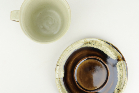 AT003　益子焼　大塚雅淑　掛合コーヒーカップ＆ソーサー2組