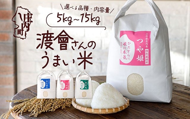 
            渡會さんのうまい米！選べる内容量 品種 つや姫 雪若丸 はえぬき 5kg / 10kg / 食べ比べ 15kg 令和7年産 2025年産 ブランド米 コシヒカリの原点、亀の尾発祥の地 庄内
          