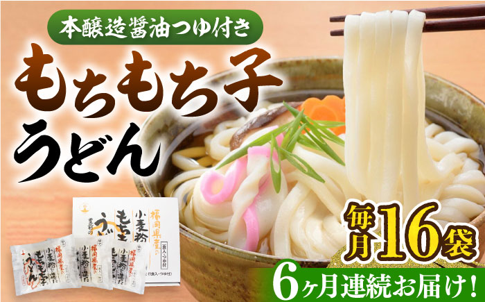 【全6回定期便】もちもち子うどん(16食入り)《豊前市》【富士菊】うどん 麺 [VAI068]