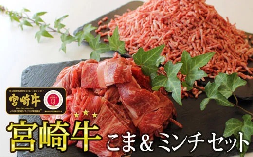 牛肉 宮崎牛 牛こま 400g & ミンチ 600g 計 1kg [マルミヤストア 宮崎県 美郷町 31ag0106] 肉 牛 牛小間 ひき肉 挽き肉 冷凍 詰め合わせ