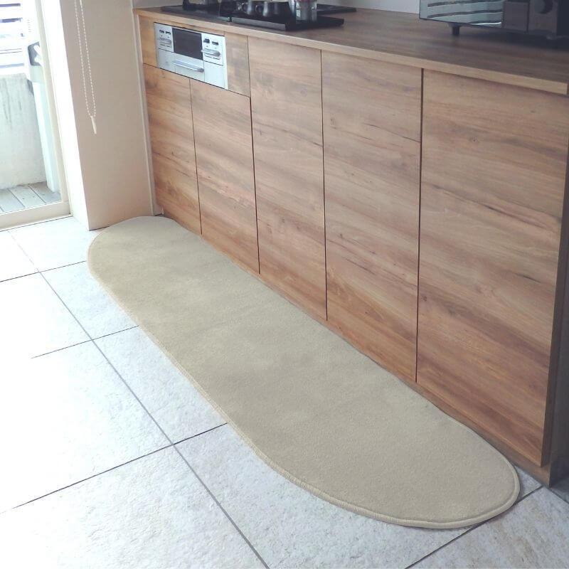 北欧風キッチンマット ラグマットタイプ 45×210cm ゆりかご型 アッシュベージュ 抗菌防臭 SEK 織人しきもの屋工房 diw0057