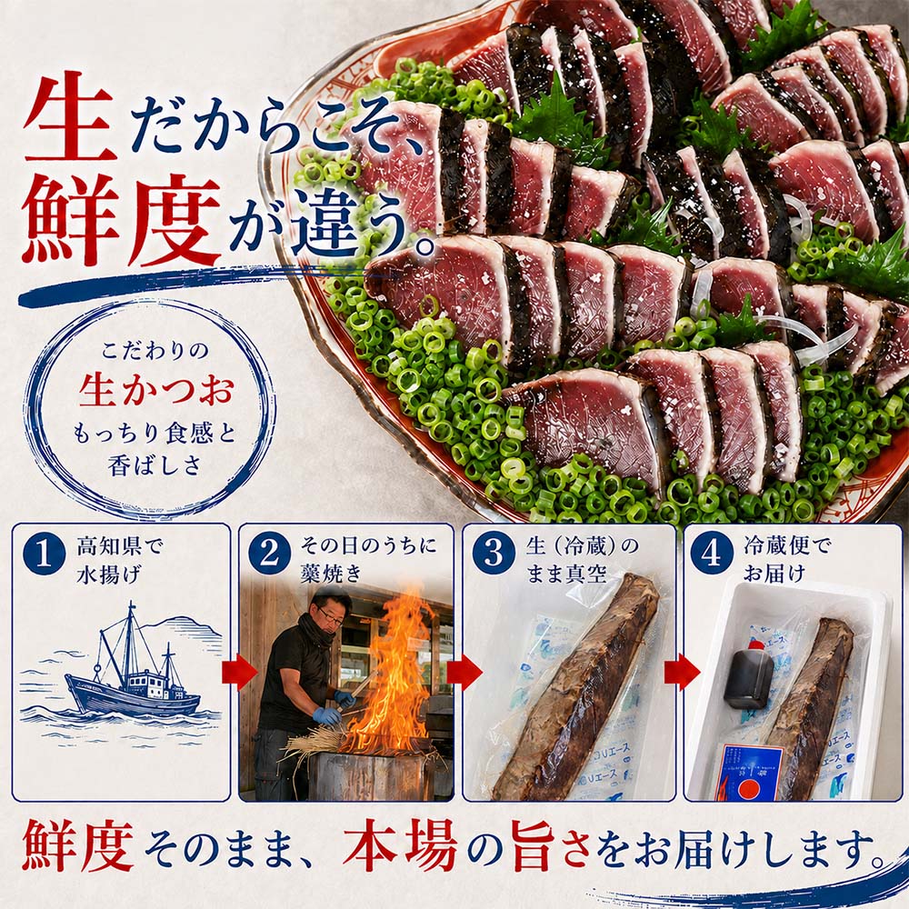 【冷蔵】 藁焼き かつおのたたき 300g～400g×2本 特製タレ 専用塩 セット 鮮魚一八 テレビで紹介されました 天日塩 ミネラル 冷蔵 生 鰹 刺身 お刺身 高知 藁焼き 鰹 かつお かつおのタタキ 魚 おかず おつまみ おいしい 真空 冷蔵 【R01759】