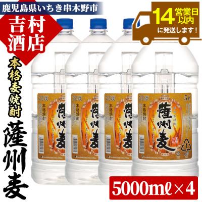 ふるさと納税 いちき串木野市 本格麦焼酎「薩州麦」(計20L・5L×4本)!