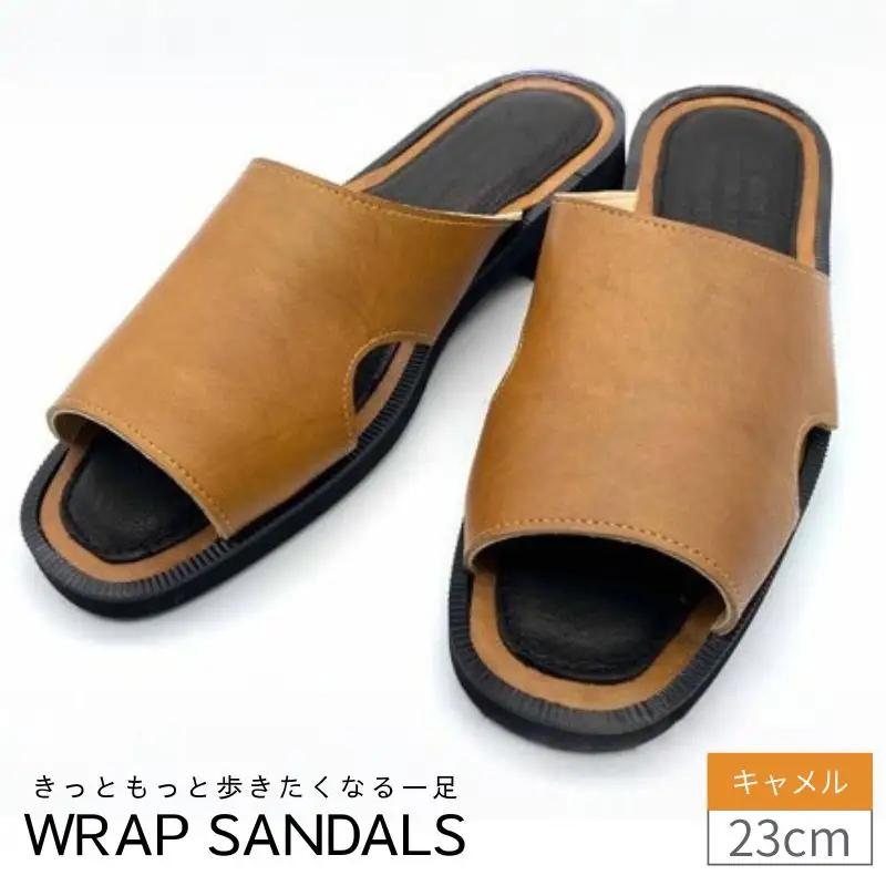WRAP SANDALS キャメル×ブラック×キャメル 23cm ／ みずしま加工 サンダル レザー 軽量 奈良県 御所市【mrsn0016】