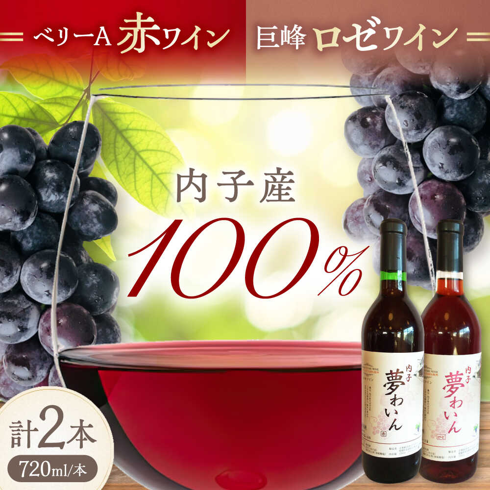 【ふるさと納税】内子夢わいん 赤(ベリーA)+ロゼ(巨峰) 1本約720ml 各1本入りセット 計1440ml / ワイン 赤ワイン ロゼワイン わいん wine お酒 酒 洋酒 愛媛県 愛媛 内子町 国産ワイン 日本ワイン 果実酒 送料無料 人気 家飲み 宅飲み【企業組合内子ワイナリー】[BKAG001]