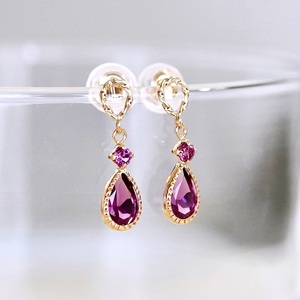 K10YG(10金) イエローゴールド 揺れる ロードライトガーネット アンティーク ピアス  保証書付  SR-2254 242-060-b