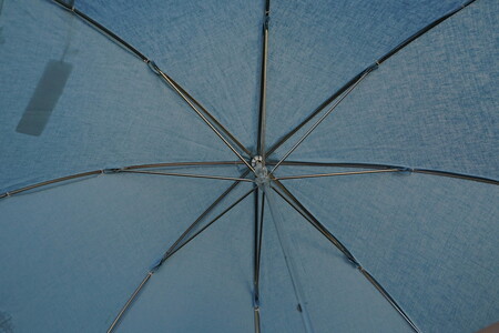 雪華模様の刺繍入り日傘（晴雨兼用・サイズ50ｃｍ・UV加工・麻50％綿50％）カラー：水色_BL22◇